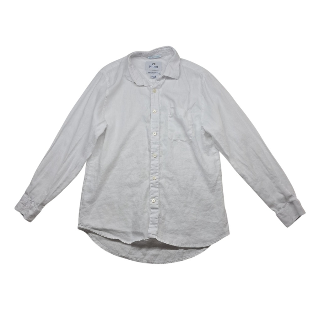 28 Palms 100% Linen Button Down Shirt Mens Medium White Relaxed Fit Long Sleeve